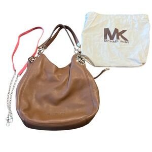 Michael Kors Fulton Leather Hobo Shoulder Bag Camel Brown Gold Tone Hardware